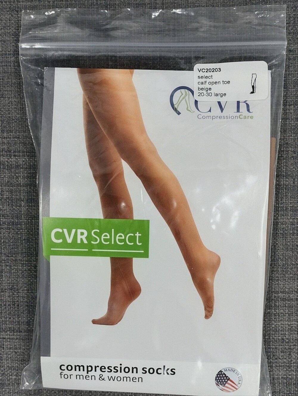 CVR Select Medical-Grade Open-Toe Compression Socks – Large – Beige
